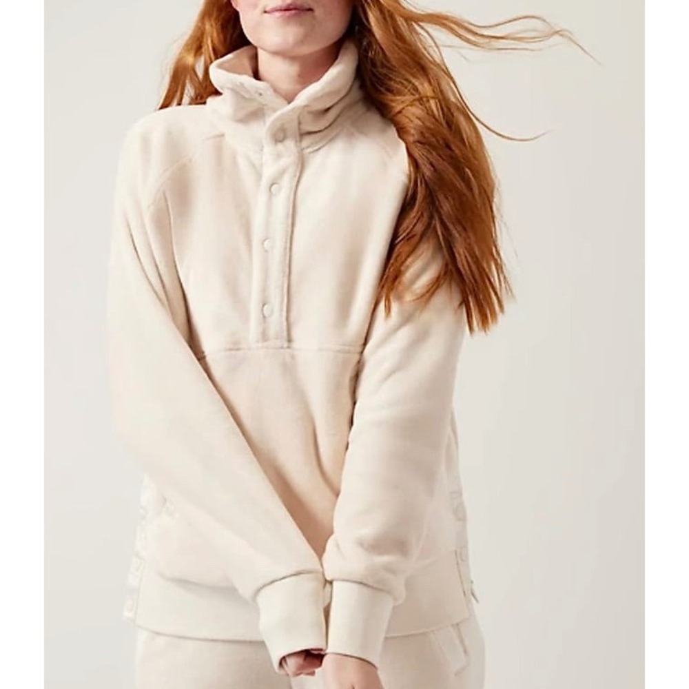 Athleta Fleece Sweatshirt Pullover Recover‎ Cozy Snap Neck Cream 1X